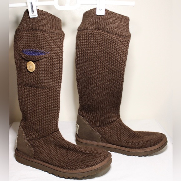 UGG Knit Boot with Pocket Chocolate Brown Size 6 - Picture 3 of 8